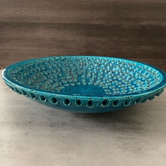 Aldo Londi Bitossi Lacrima Remini Blue 12.5" Ceramic Bowl Italy MCM Vintage RARE - Picture 2 of 9
